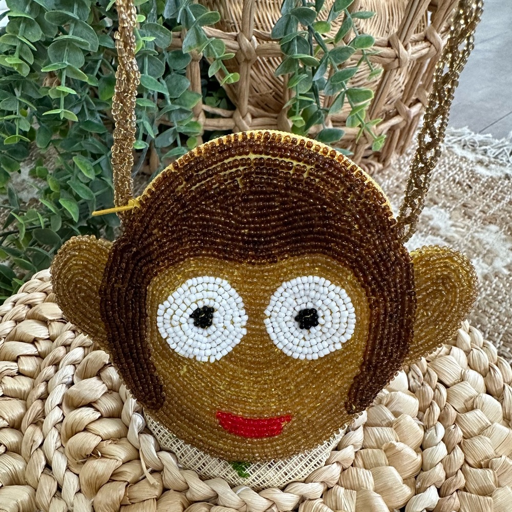 Vintage Beaded Monkey Face Crossbody Purse Women Girls Adorable